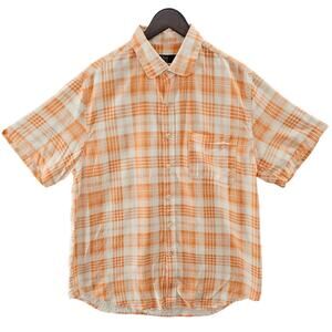 Nat Nast Shirt Men Medium Orange White Silk Plaid Button Down Casual Lightweight